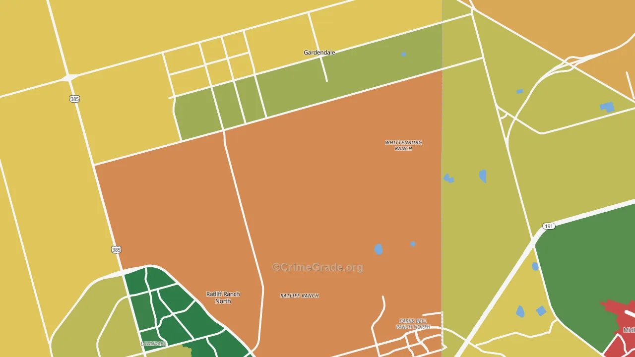 Gardendale, TX Map of Robbery Rates