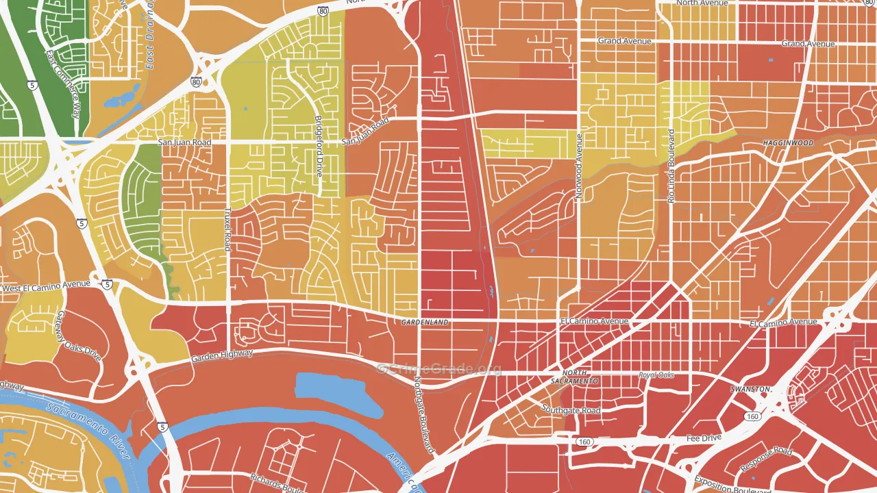 Gardenland, Sacramento, CA Map of Robbery Rates