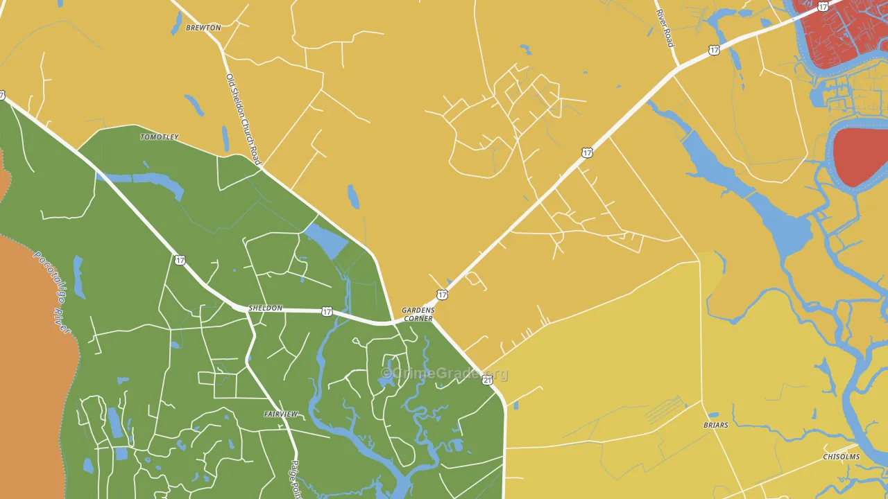 Gardens Corner, SC Map of Robbery Rates