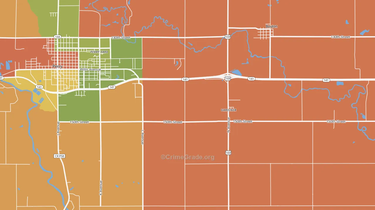 Gardiner, IA Map of Robbery Rates