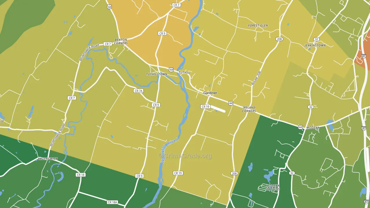Gardiner, NY Map of Robbery Rates