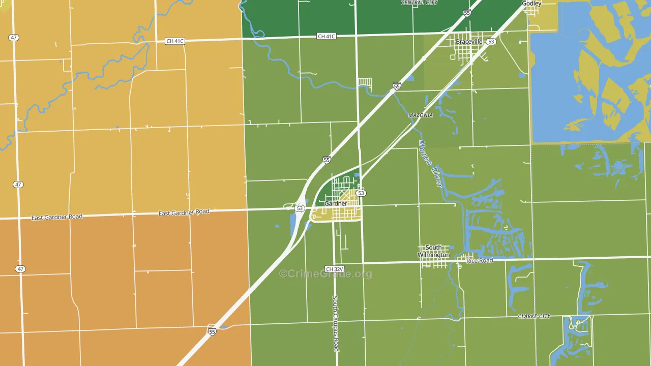 Gardner, IL Map of Robbery Rates