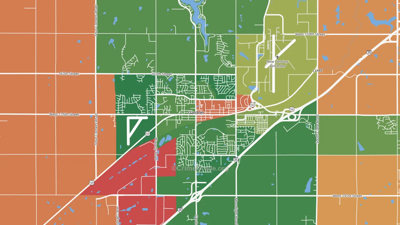 Gardner, KS Map of Robbery Rates
