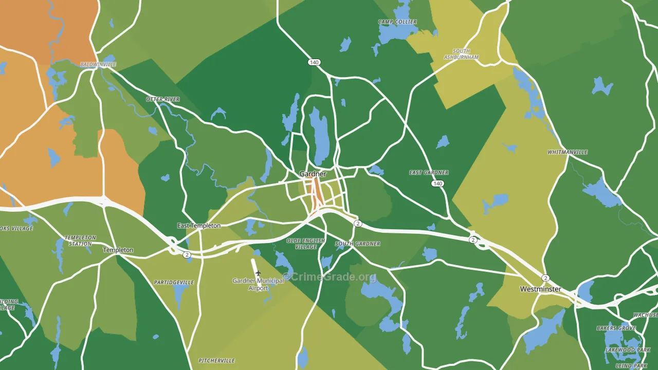 Gardner, MA Map of Robbery Rates