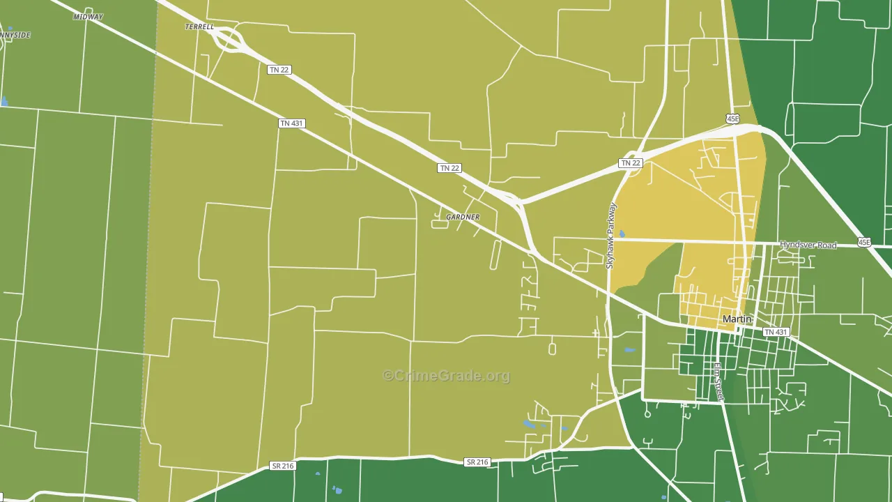 Gardner, TN Map of Robbery Rates