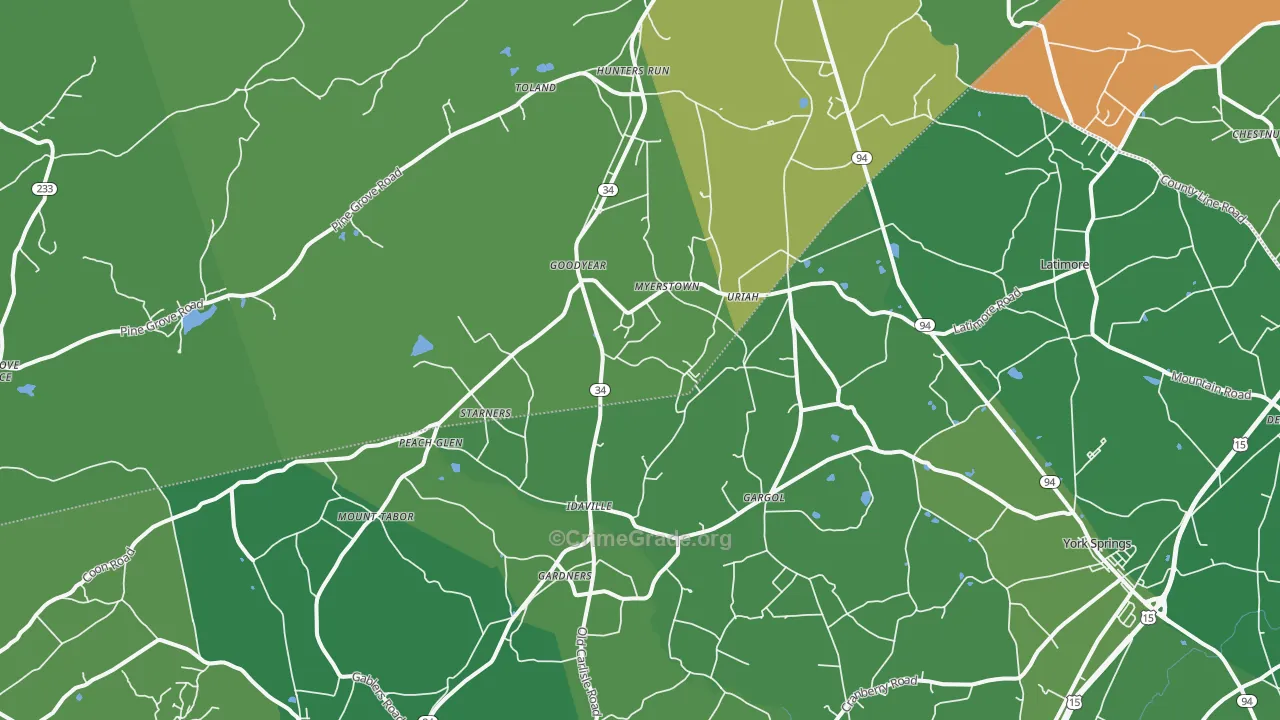 Gardners, PA Map of Robbery Rates