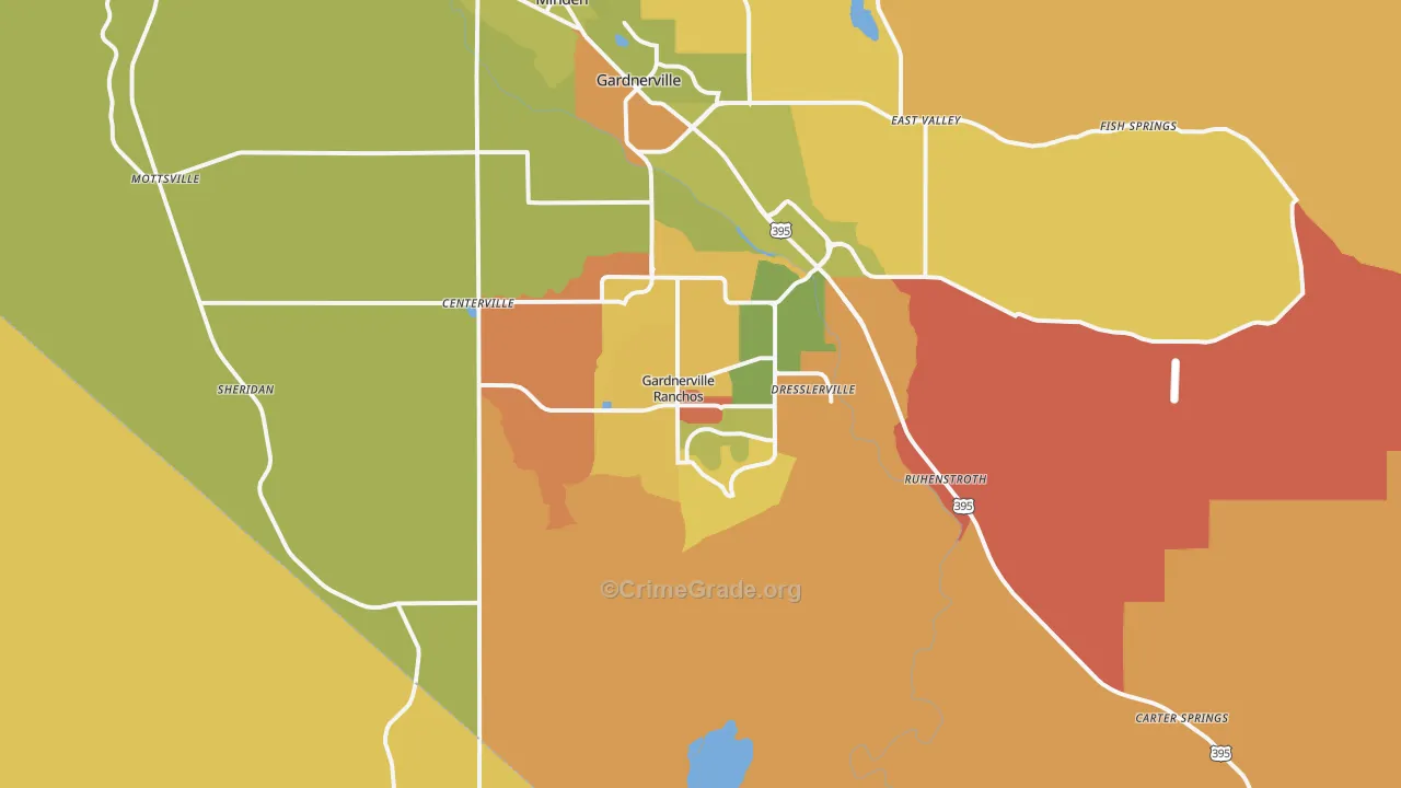Gardnerville Ranchos, NV Map of Robbery Rates
