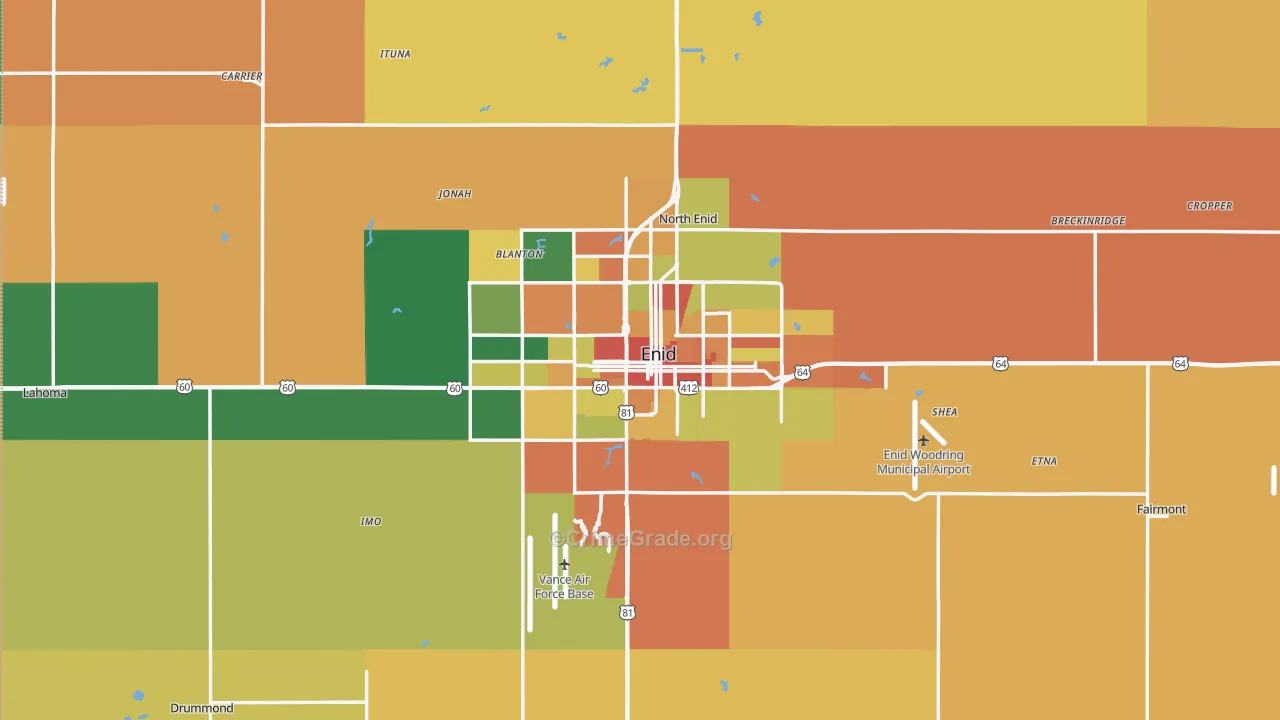 Garfield County, OK Map of Robbery Rates