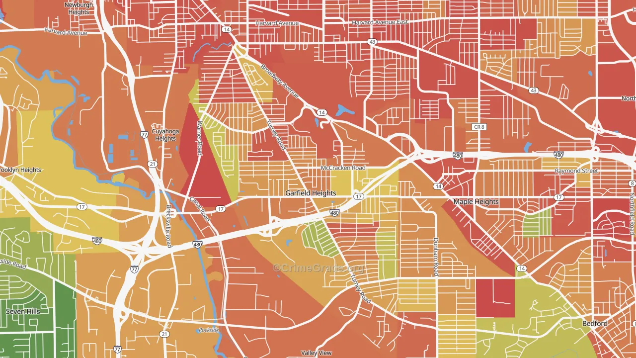 Garfield Heights, OH Map of Robbery Rates