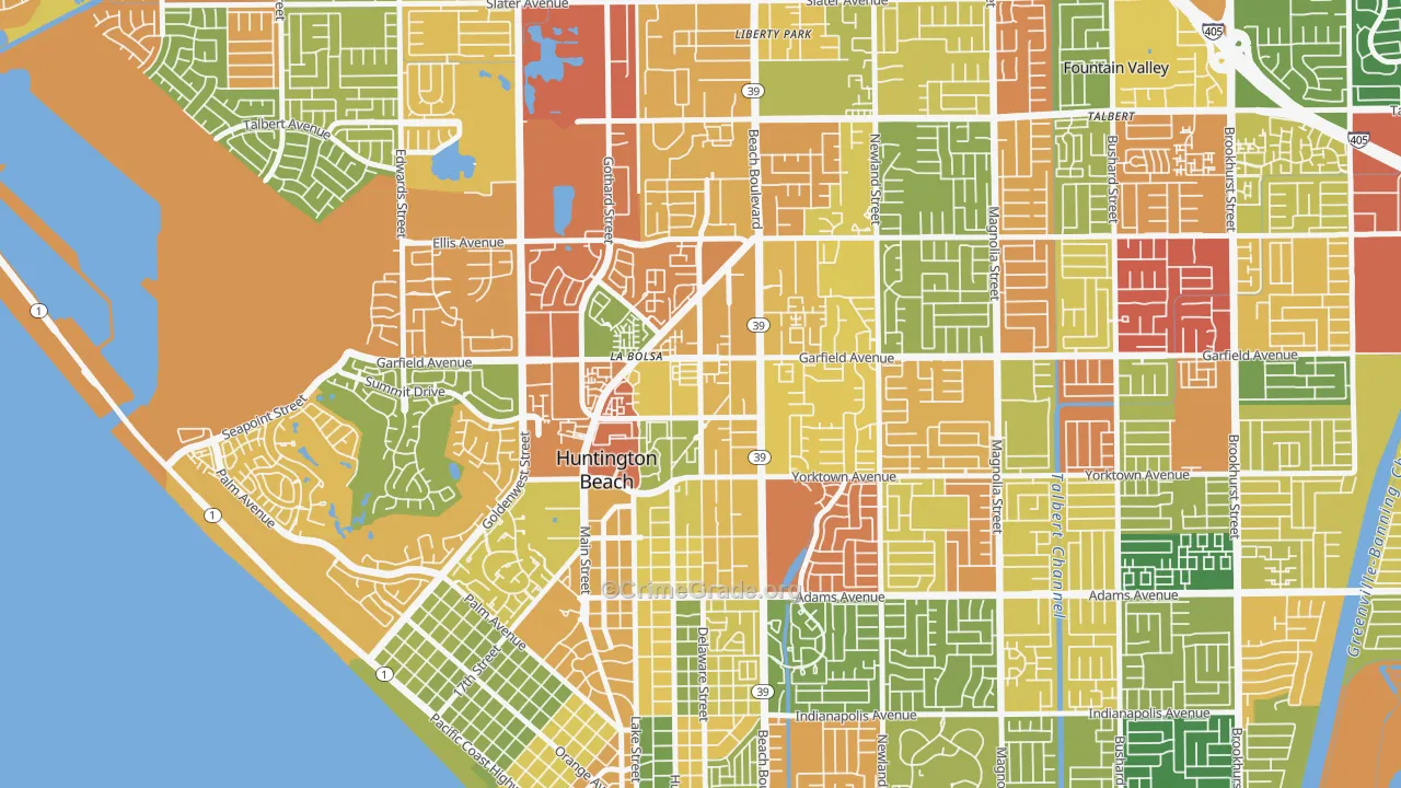 Garfield, Huntington Beach, CA Map of Robbery Rates