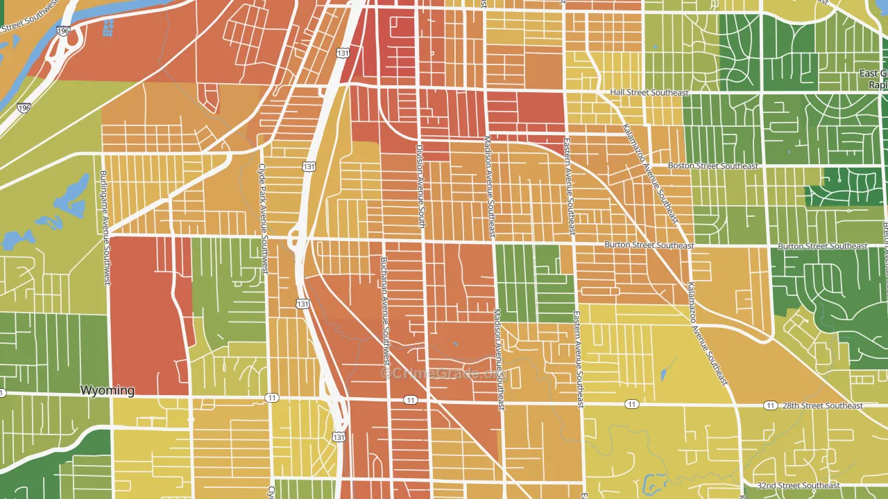 Garfield Park, Grand Rapids, MI Map of Robbery Rates