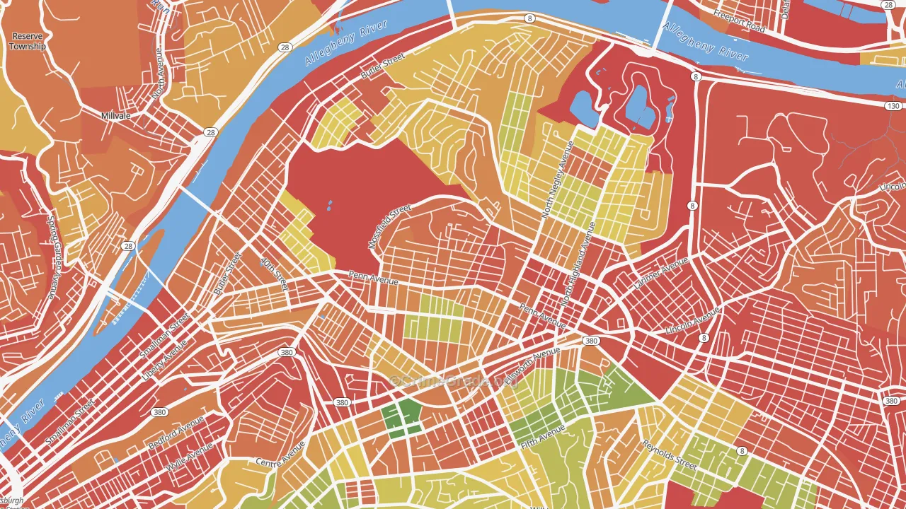 Garfield, Pittsburgh, PA Map of Robbery Rates