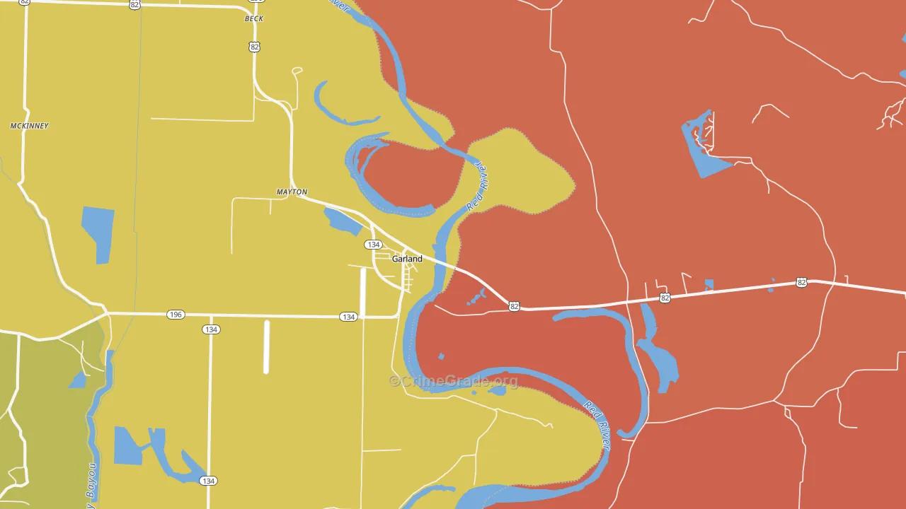 Garland, AR Map of Robbery Rates