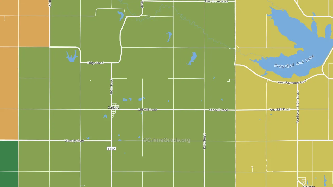 Garland, NE Map of Robbery Rates