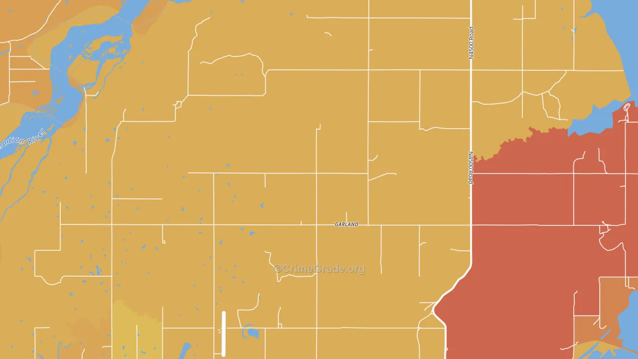 Garland, OK Map of Robbery Rates