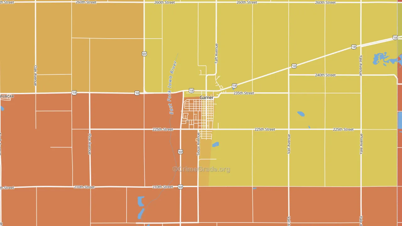 Garner, IA Map of Robbery Rates