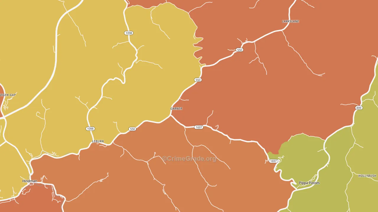 Garner, KY Map of Robbery Rates