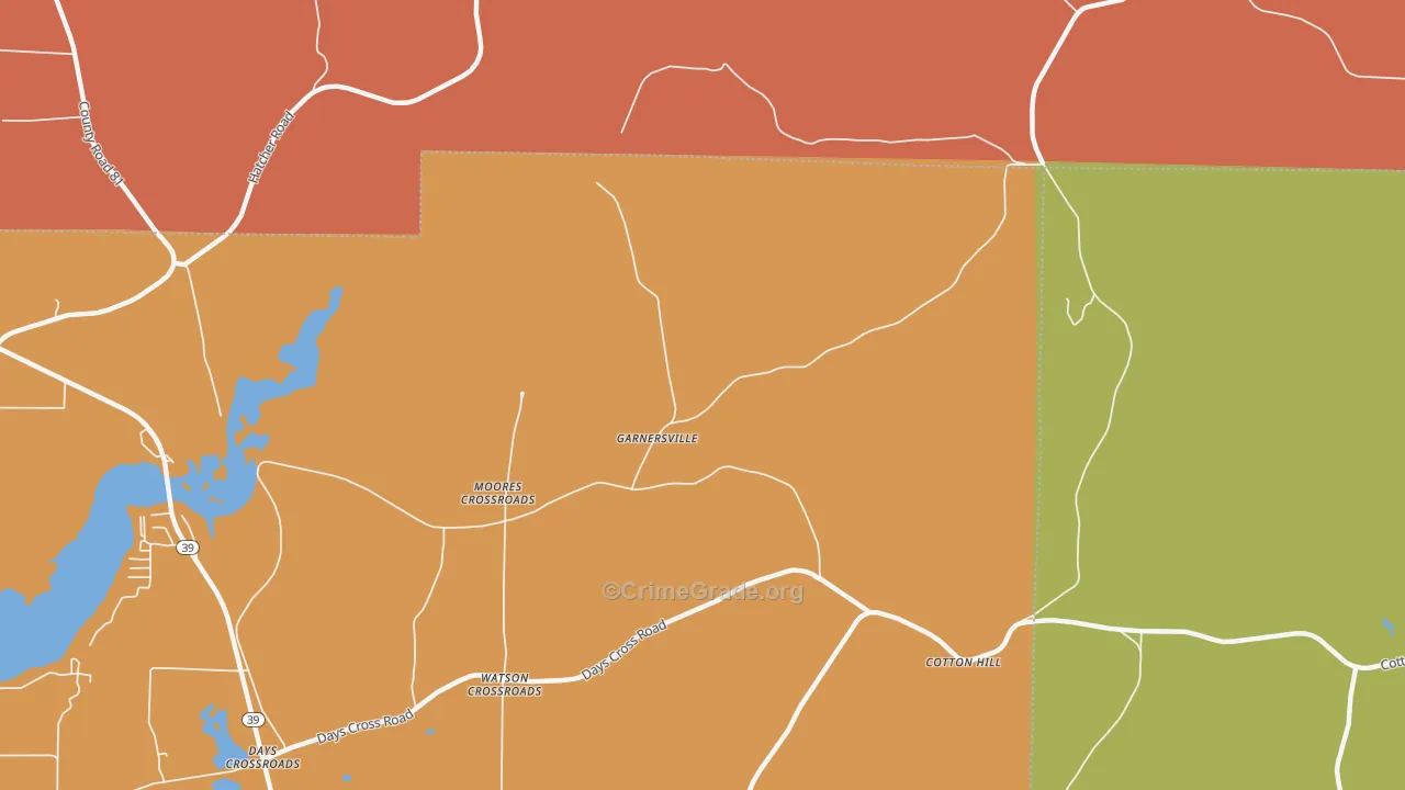 Garnersville, GA Map of Robbery Rates