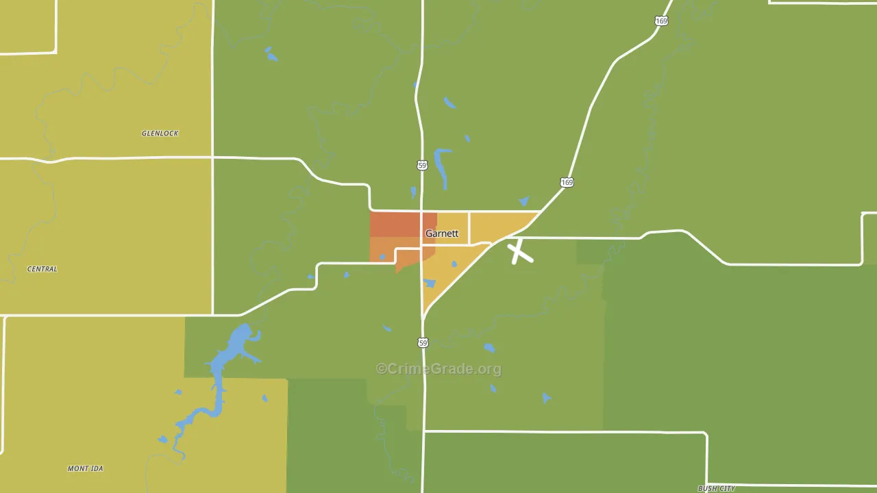 Garnett, KS Map of Robbery Rates