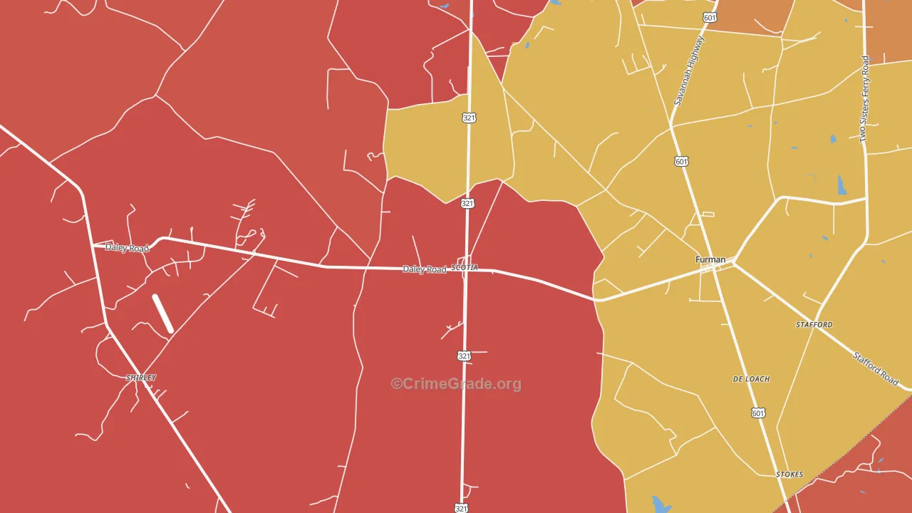 Garnett, SC Map of Robbery Rates