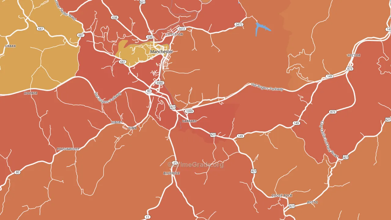 Garrard, KY Map of Robbery Rates