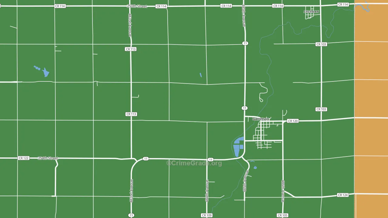Garretson, SD Map of Robbery Rates