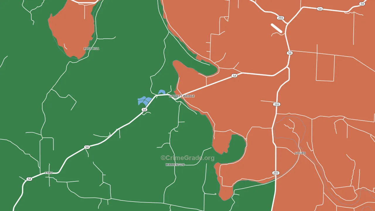 Garrett Bridge, AR Map of Robbery Rates