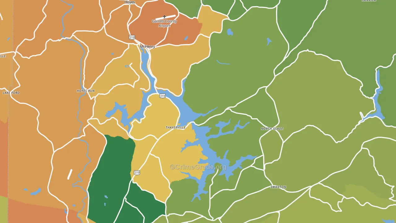 Garrett County, MD Map of Robbery Rates