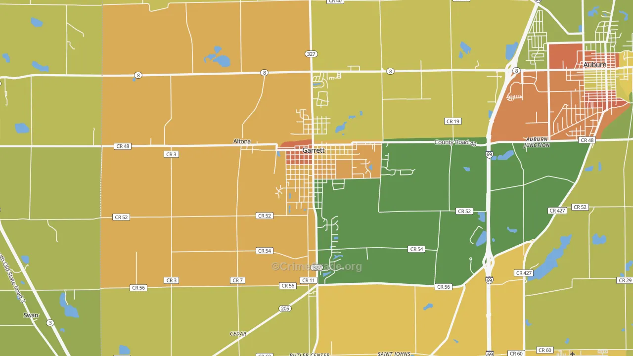 Garrett, IN Map of Robbery Rates