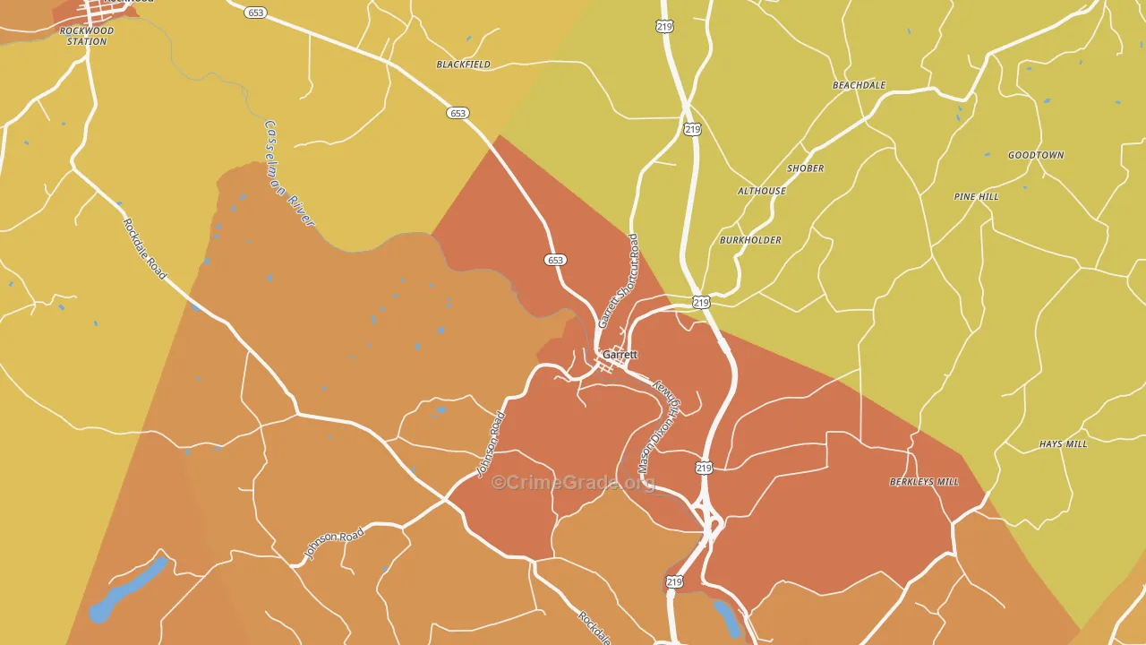 Garrett, PA Map of Robbery Rates