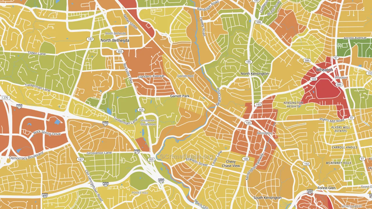 Garrett Park, MD Map of Robbery Rates