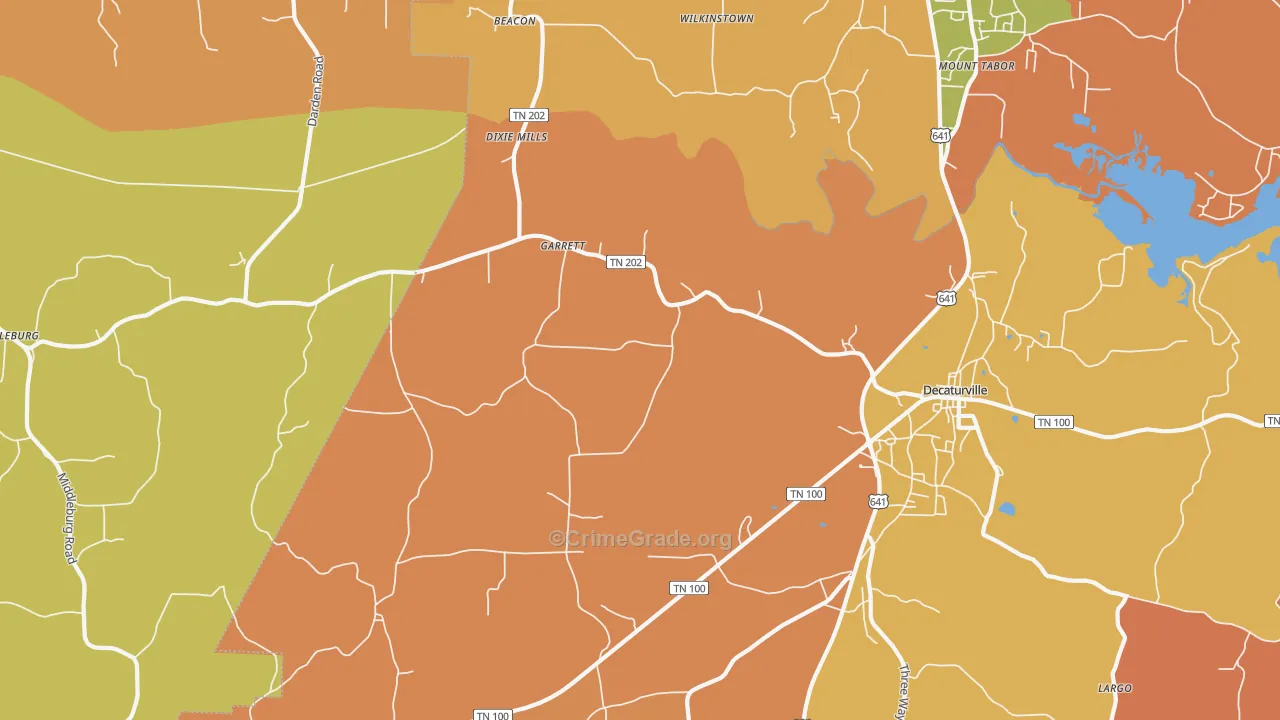 Garrett, TN Map of Robbery Rates