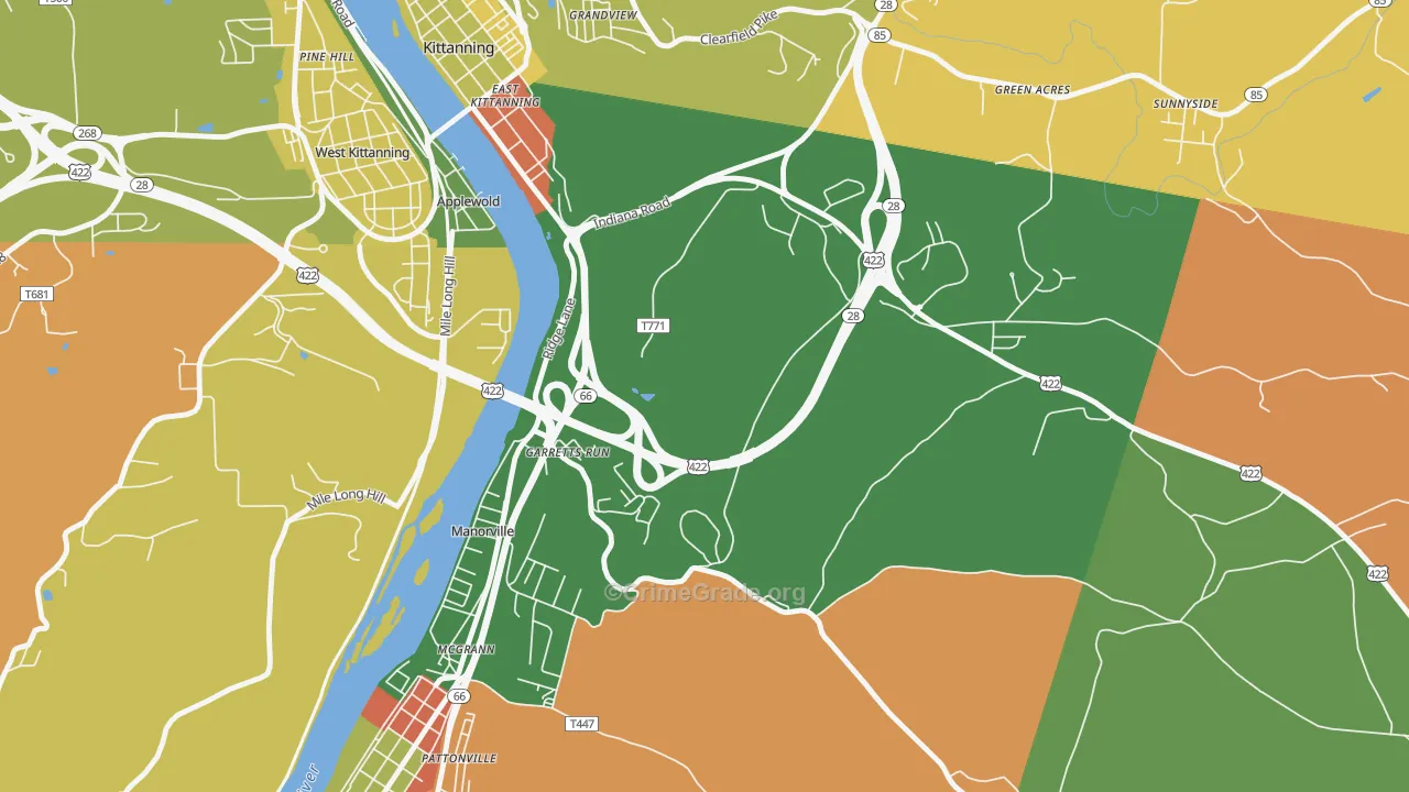 Garretts Run, PA Map of Robbery Rates