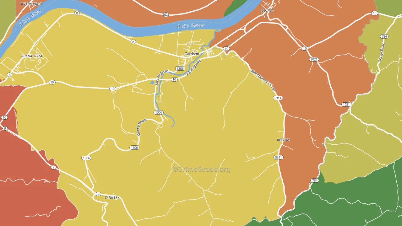 Garrison, KY Map of Robbery Rates