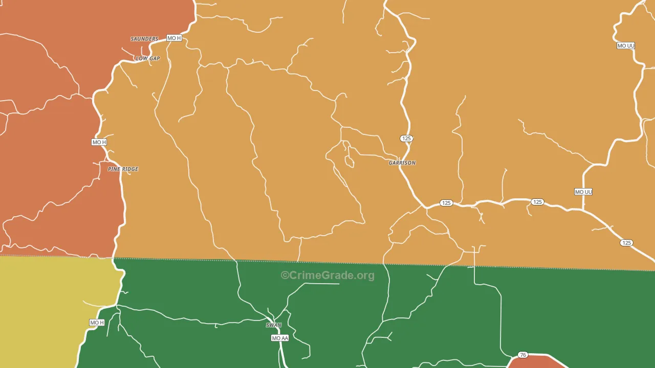 Garrison, MO Map of Robbery Rates