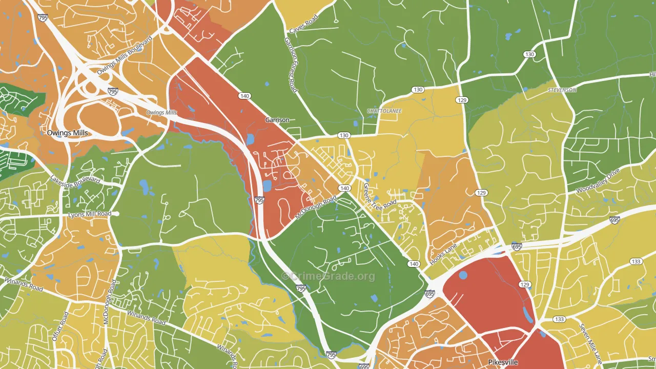 Garrison, Owings Mills, MD Map of Robbery Rates