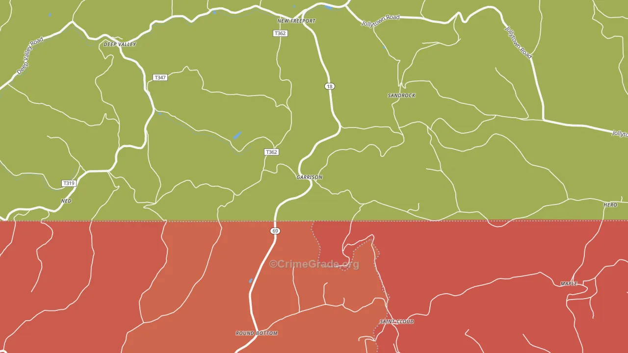 Garrison, PA Map of Robbery Rates
