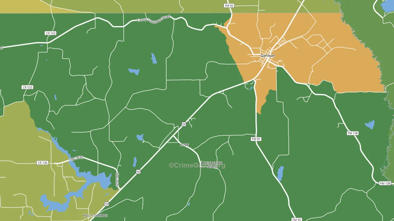 Garrison, TX Map of Robbery Rates