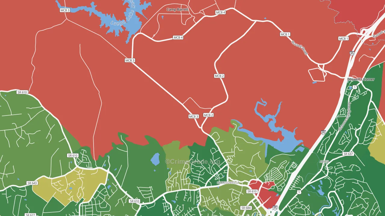 Garrisonville, VA Map of Robbery Rates