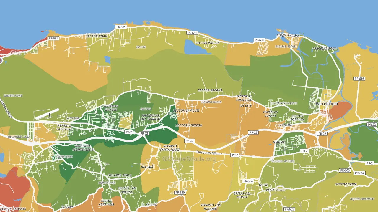 Garrochales, PR Map of Robbery Rates