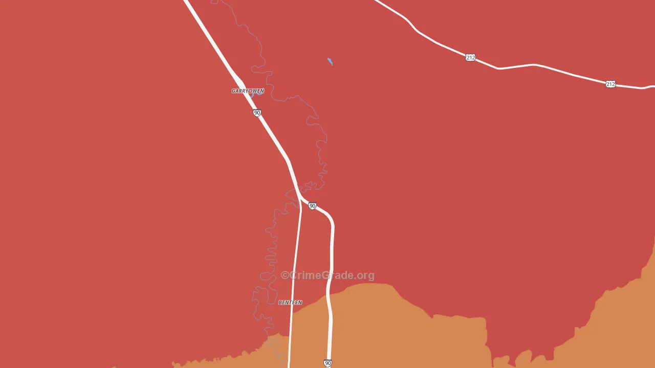Garryowen, MT Map of Robbery Rates