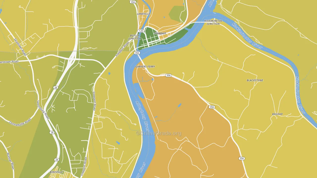 Garvers Ferry, PA Map of Robbery Rates