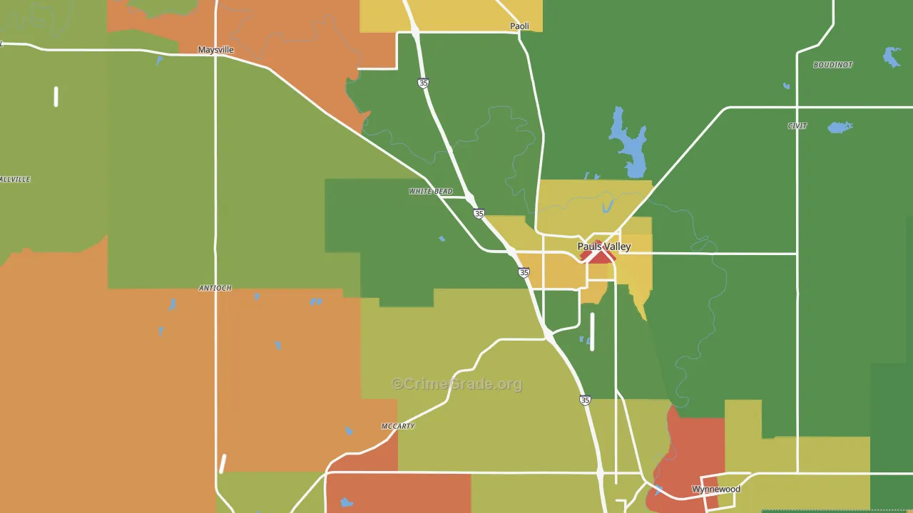 Garvin County, OK Map of Robbery Rates