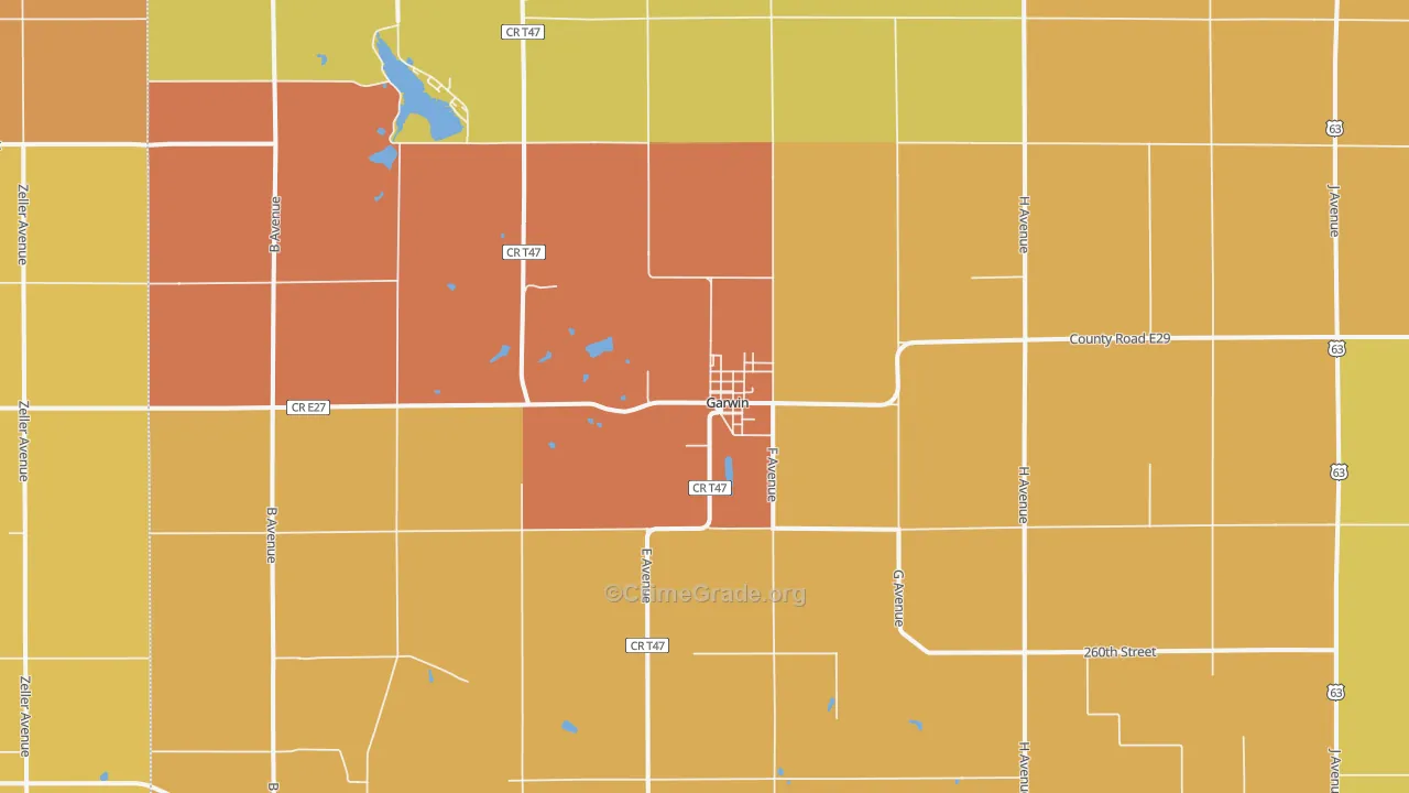 Garwin, IA Map of Robbery Rates