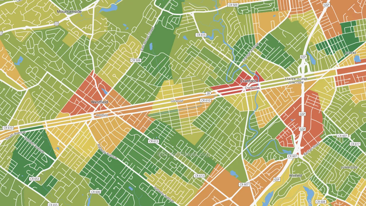 Garwood, NJ Map of Robbery Rates