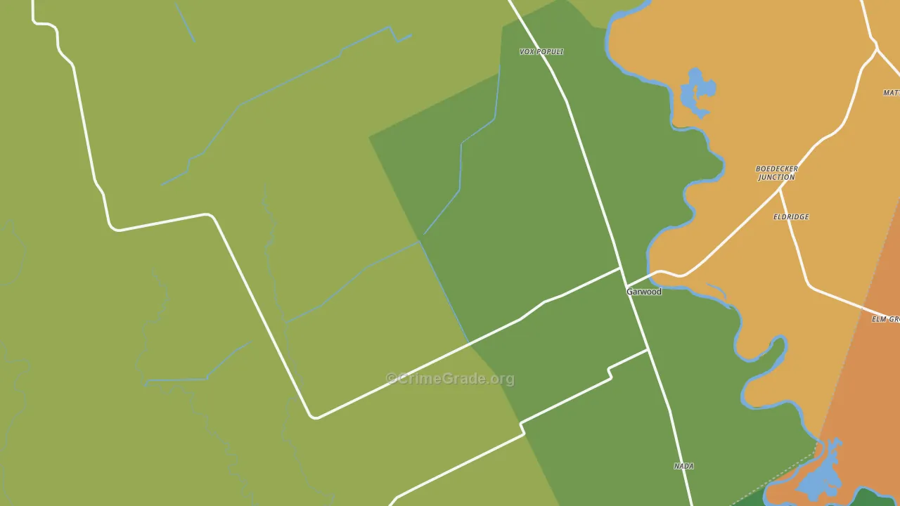 Garwood, TX Map of Robbery Rates