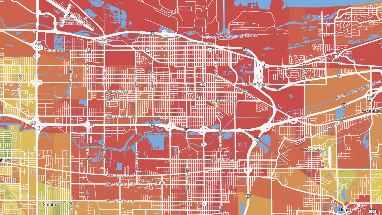 Gary, IN Map of Robbery Rates