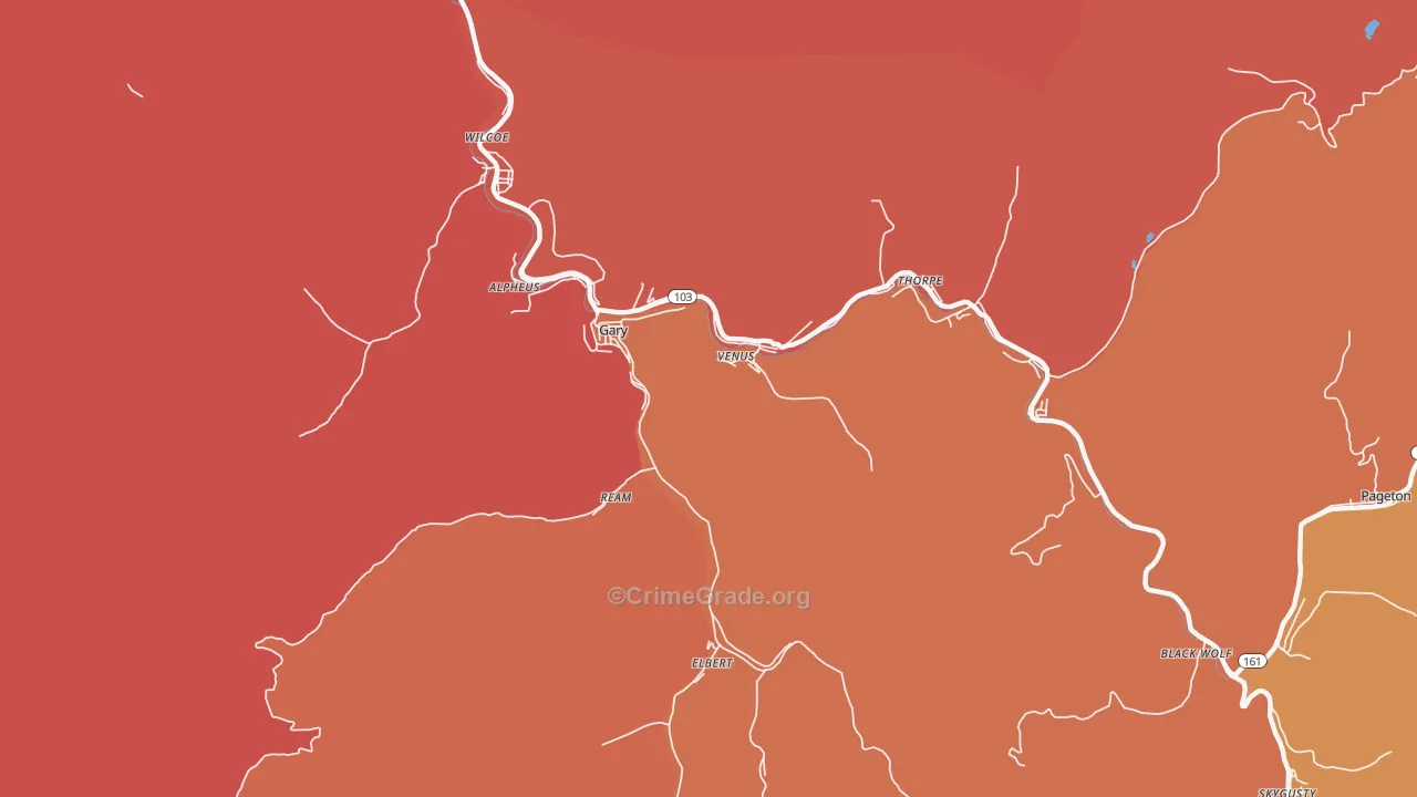 Gary, WV Map of Robbery Rates