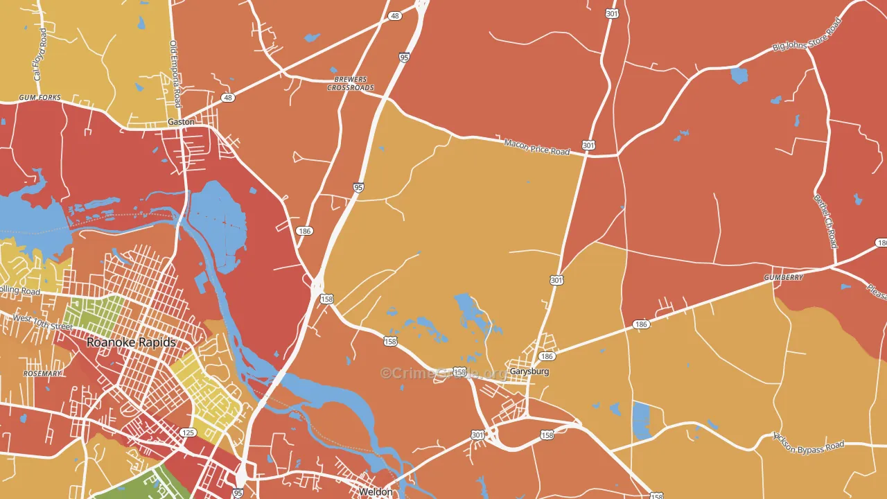 Garysburg, NC Map of Robbery Rates