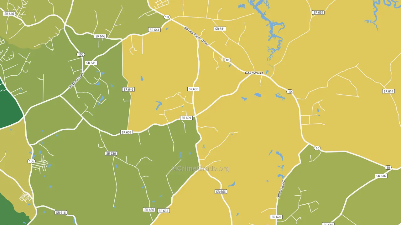 Garysville, VA Map of Robbery Rates